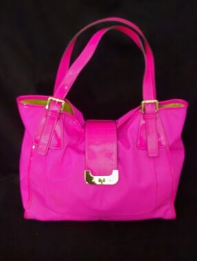 Kate Landry Hot Pink-Fuchsia Vinyl w/Patent Trim Shoulder/Tote Bag